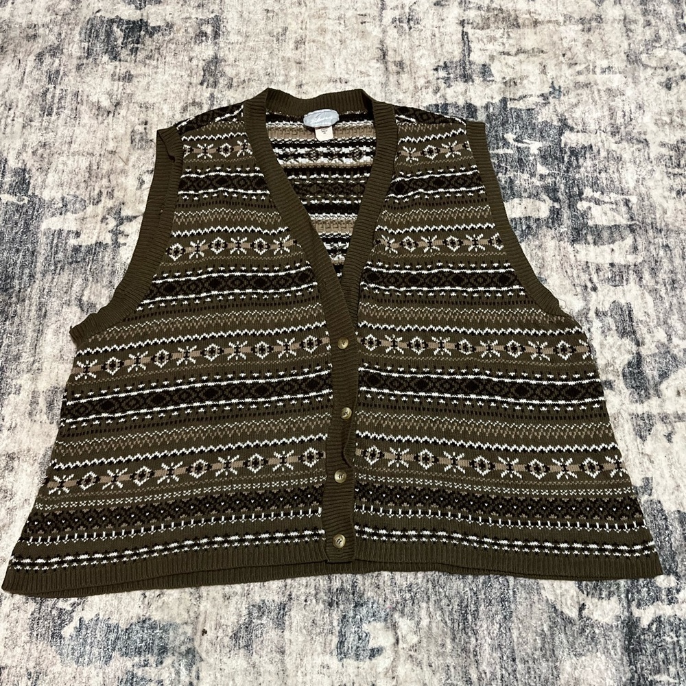 Brown and White Patterned Knit Vest